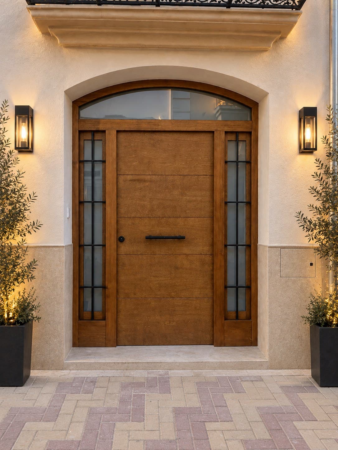 Puerta de entrada con montante en arco
